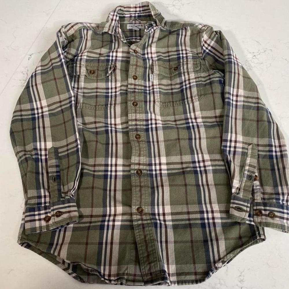Carhartt Original heavy flannel Plaid‎ Button Down Shirt Men's Small